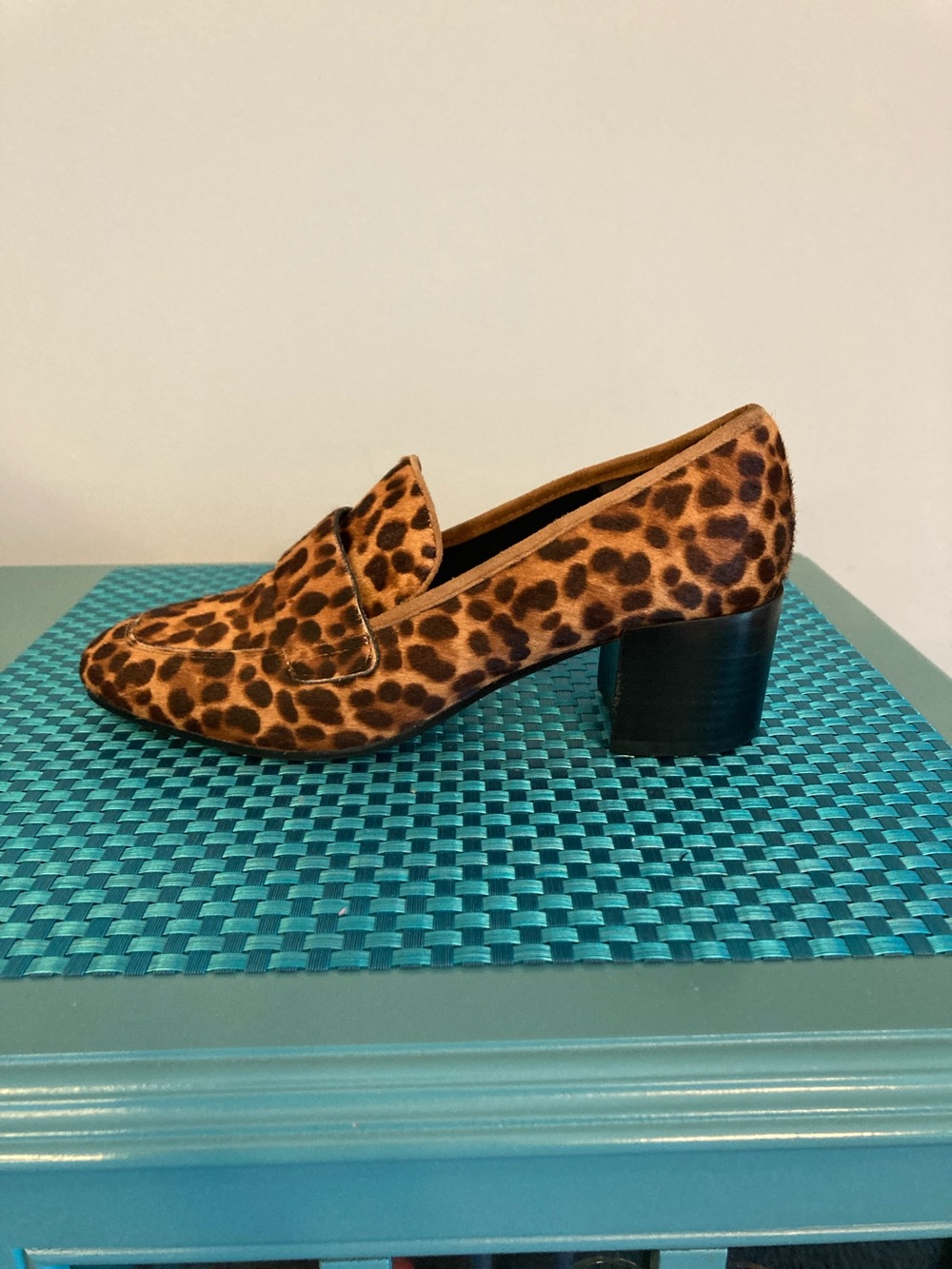 Marc Fisher Leopard-Print Suede Block Heel Loafer Women Size 7